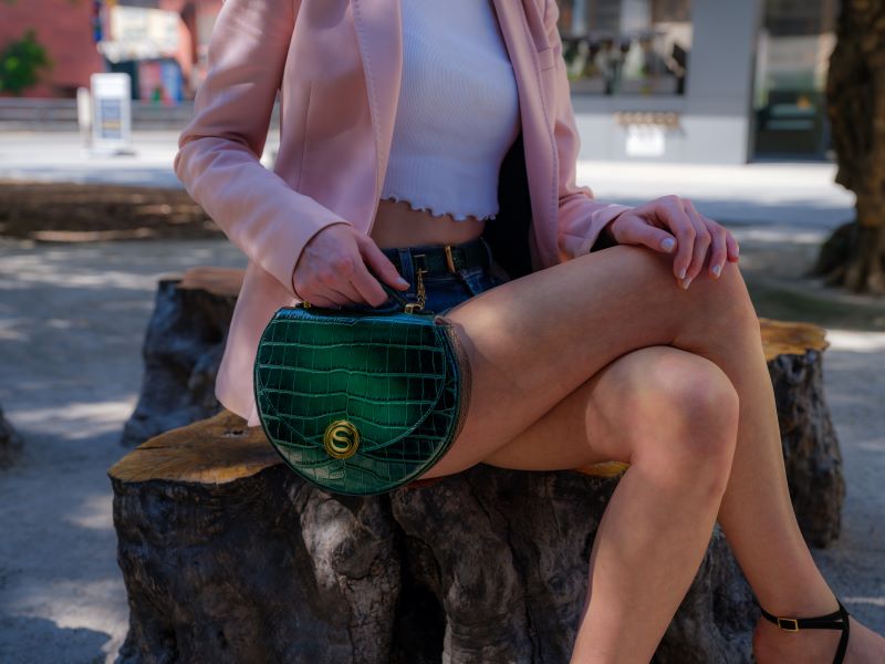 Luna Bag in Vert Italian leather, limited edition model top handle style