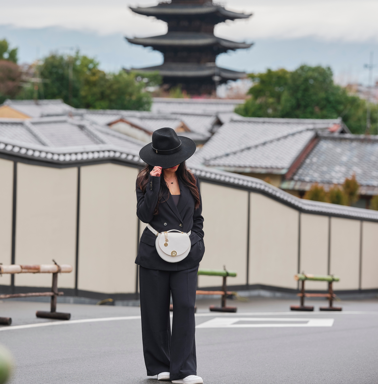 Luna Bag in White Italian leather, limited edition model styling as a belt bag in Kyoto