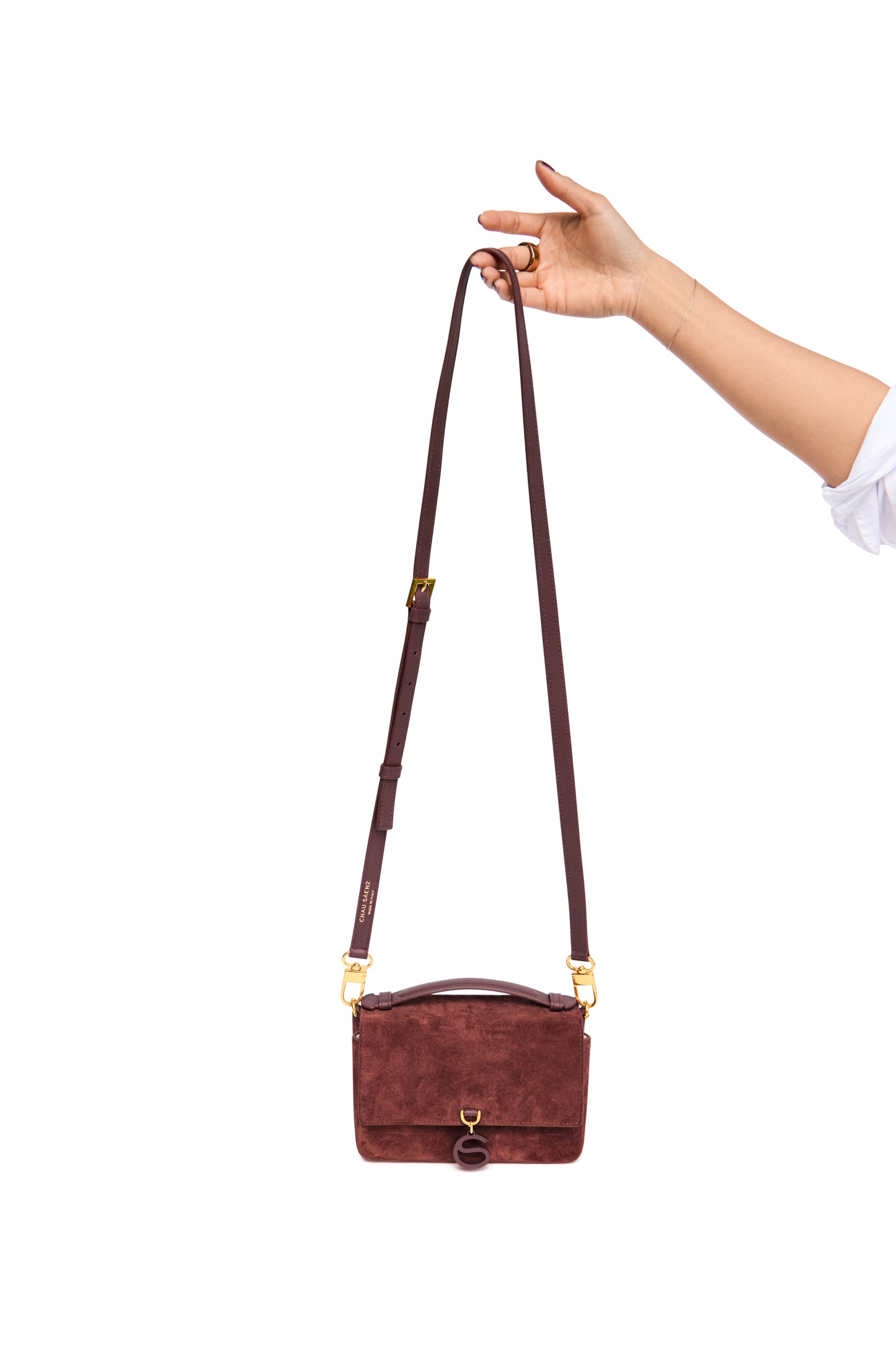 Aurora Bag Chocolate Red full should strap front view