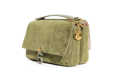 Aurora Bag Olive Suede Limited Edition top handle side view