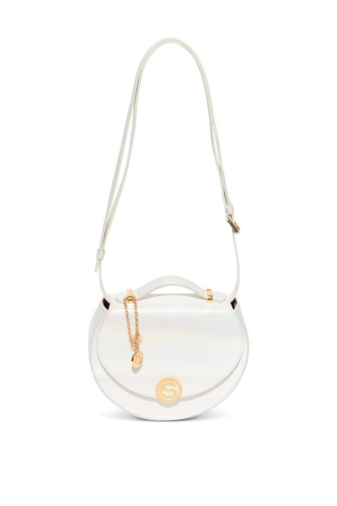 Luna Bag in White Italian leather, limited edition, front shoulder strap view