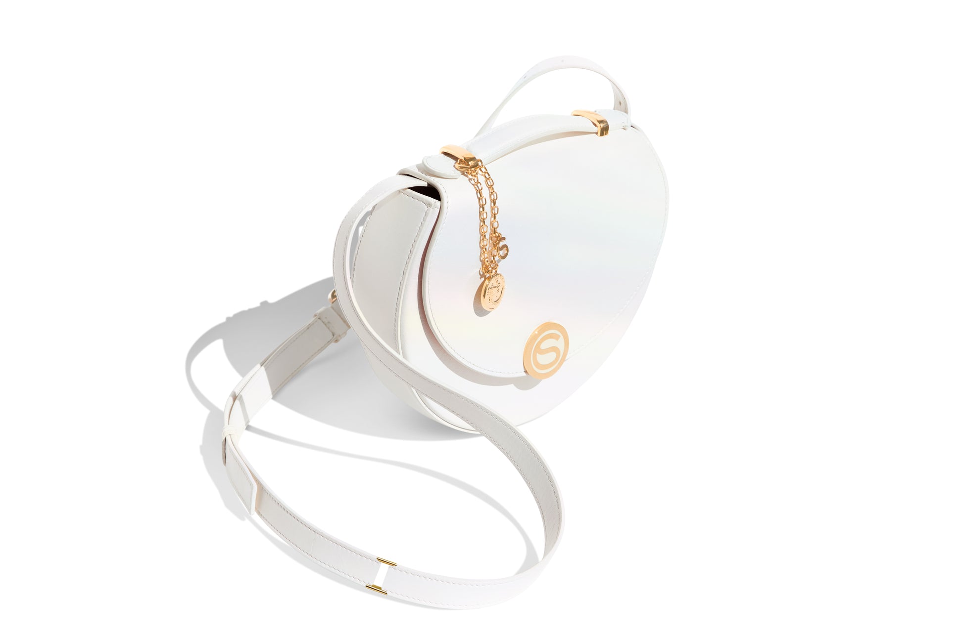 Luna Bag in White Italian leather, limited edition, shoulder strap side view