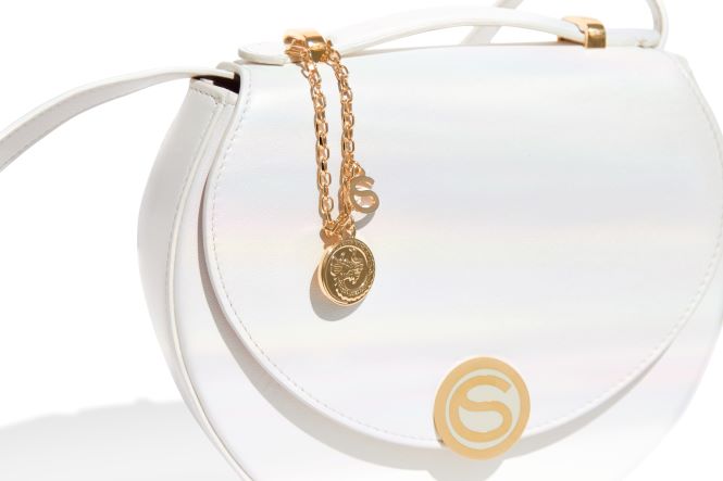 Luna in White Italian leather with Dragon Charm, front view