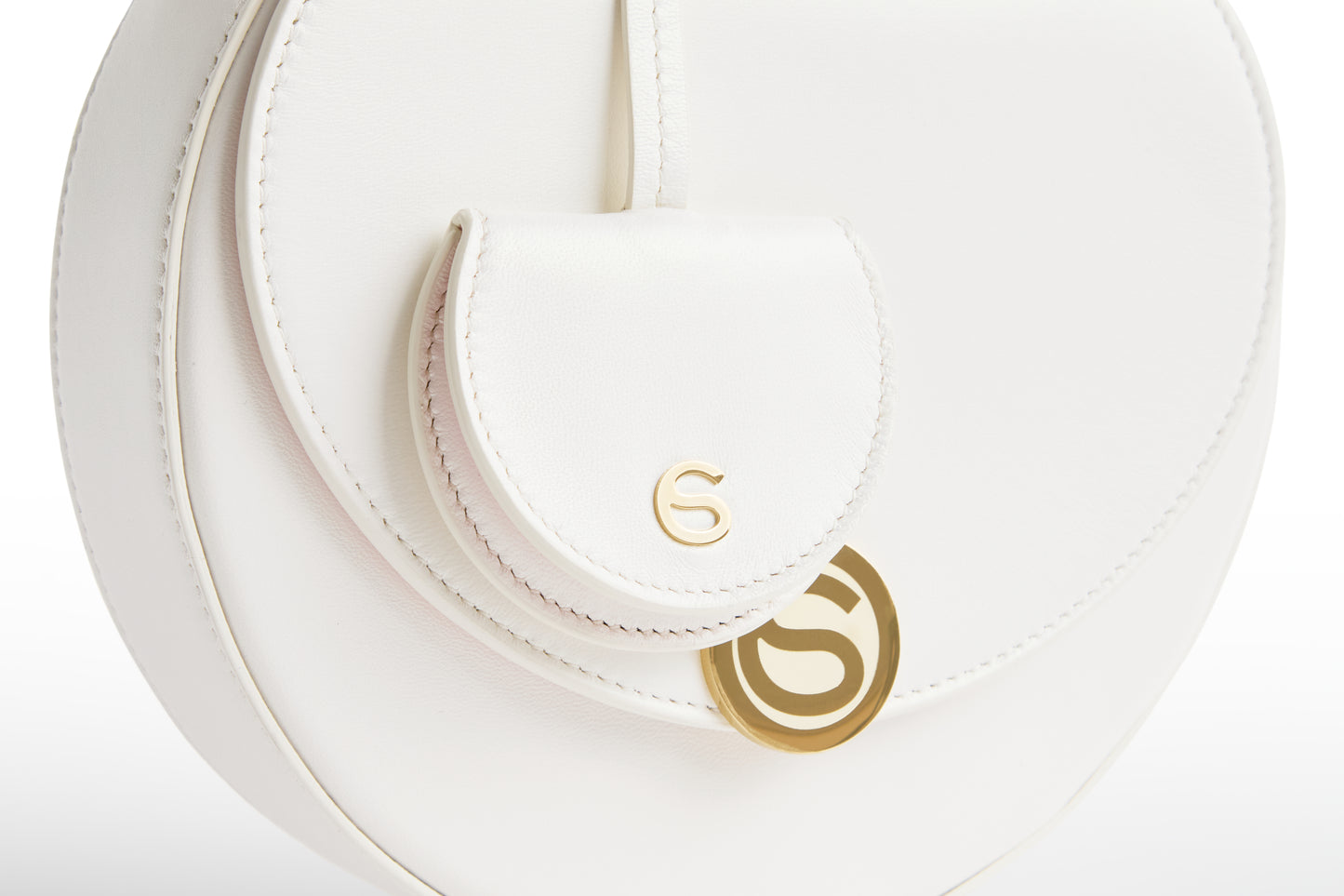 Luna in White Italian leather with Love Charm, front view