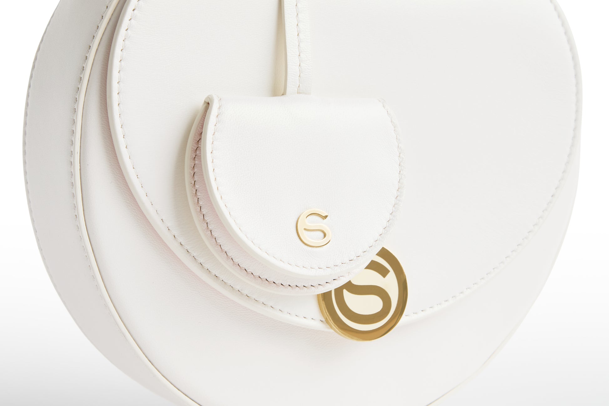 Luna in White Italian leather with Love Charm, front view