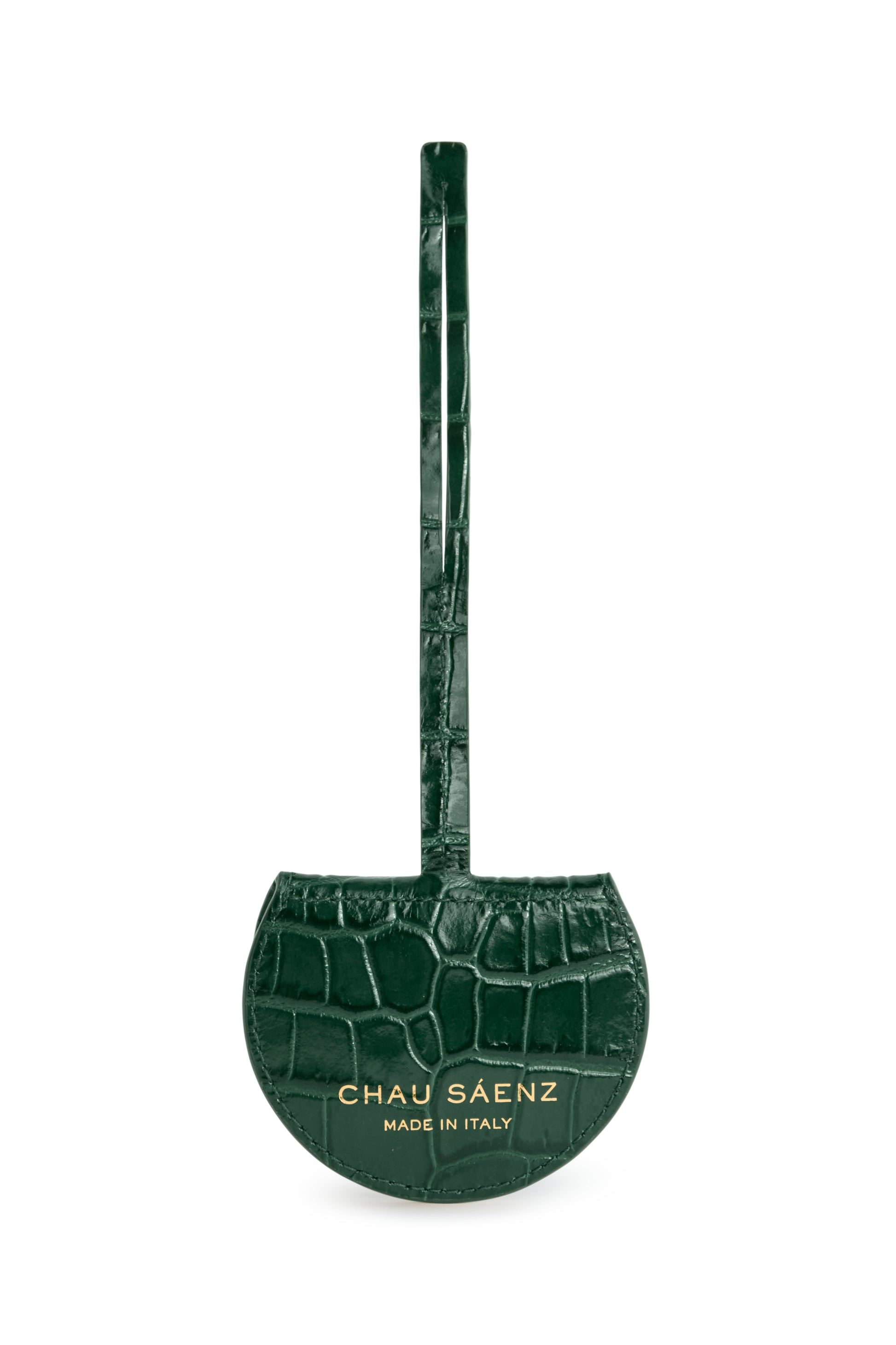 Mini Luna Charm in Vert Italian leather bag charm, back view