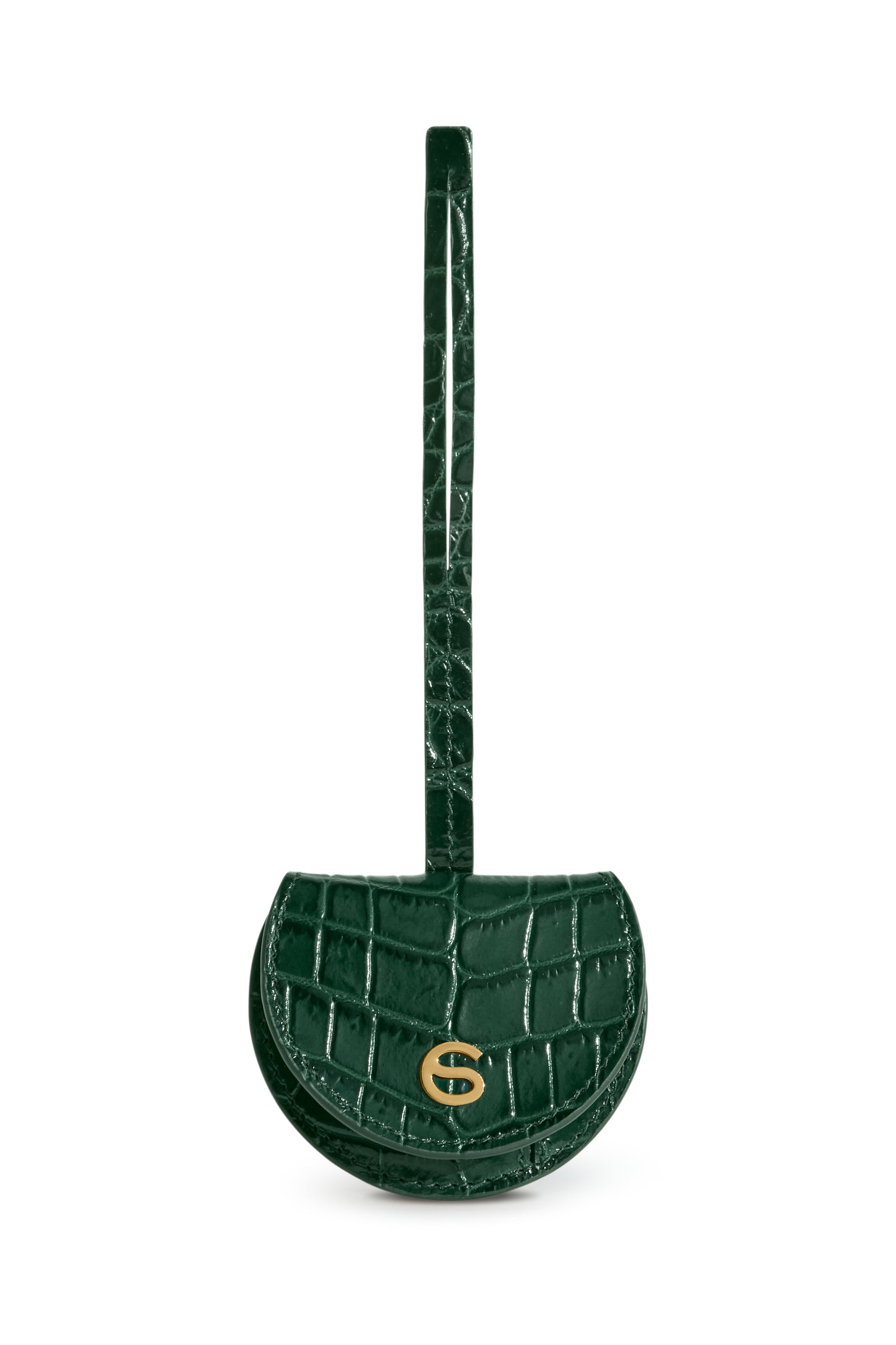 Mini Luna Charm in Vert Italian leather bag charm, front view