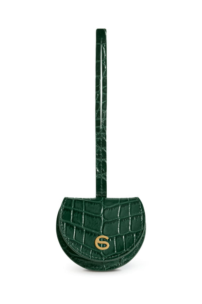 Mini Luna Charm in Vert Italian leather bag charm, front view
