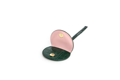 Mini Luna Charm in Vert Italian leather bag charm, open view