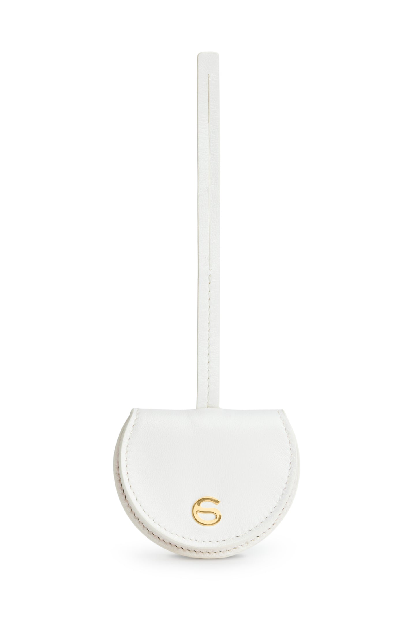 Mini Luna Charm in White Italian leather bag charm, front open 