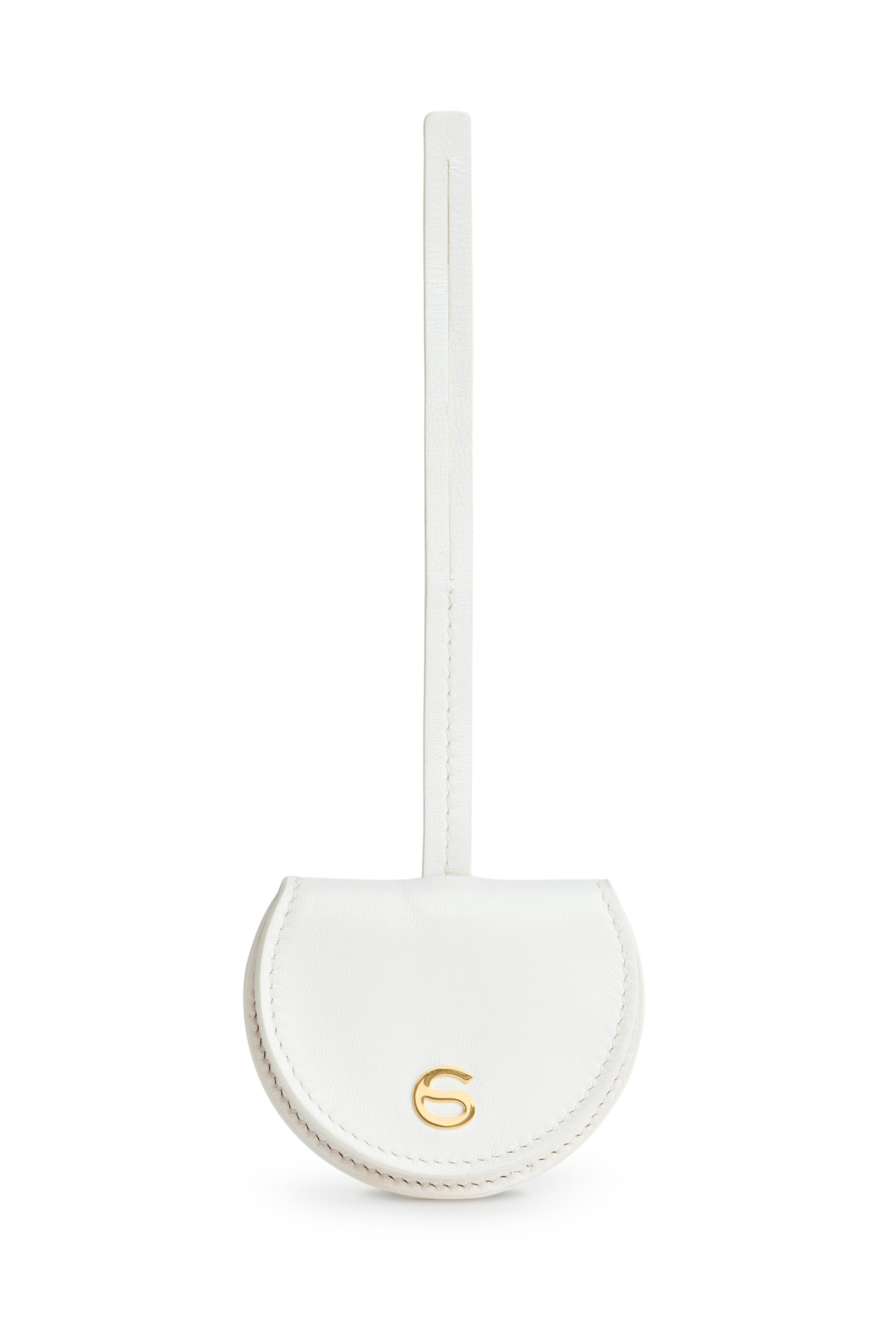Mini Luna Charm in White Italian leather bag charm, front open 