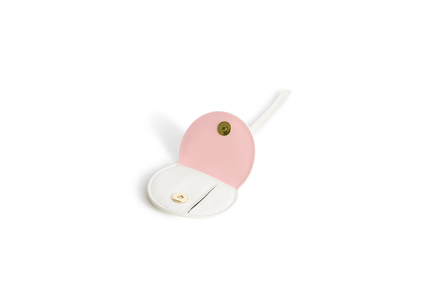 Mini Luna Charm in White Italian leather bag charm, front open view.