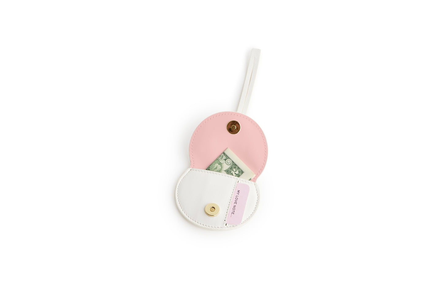 Mini Luna Charm in White Italian leather bag charm, front view.