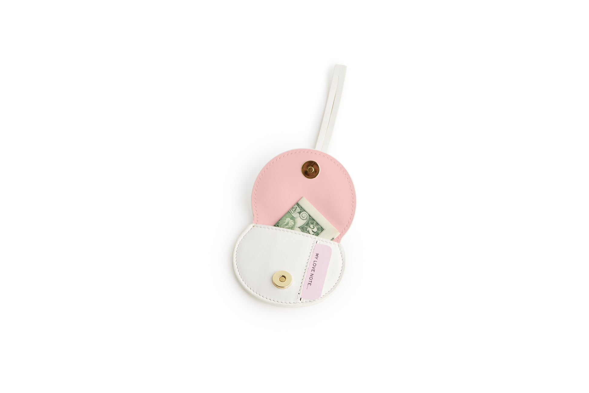 Mini Luna Charm in White Italian leather bag charm, front view.