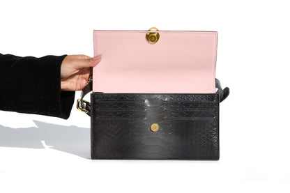 Grey luxury Italian leather Selene handbag with matching Mini Love Charm handcrafted in Italy by Chau Sáenz.