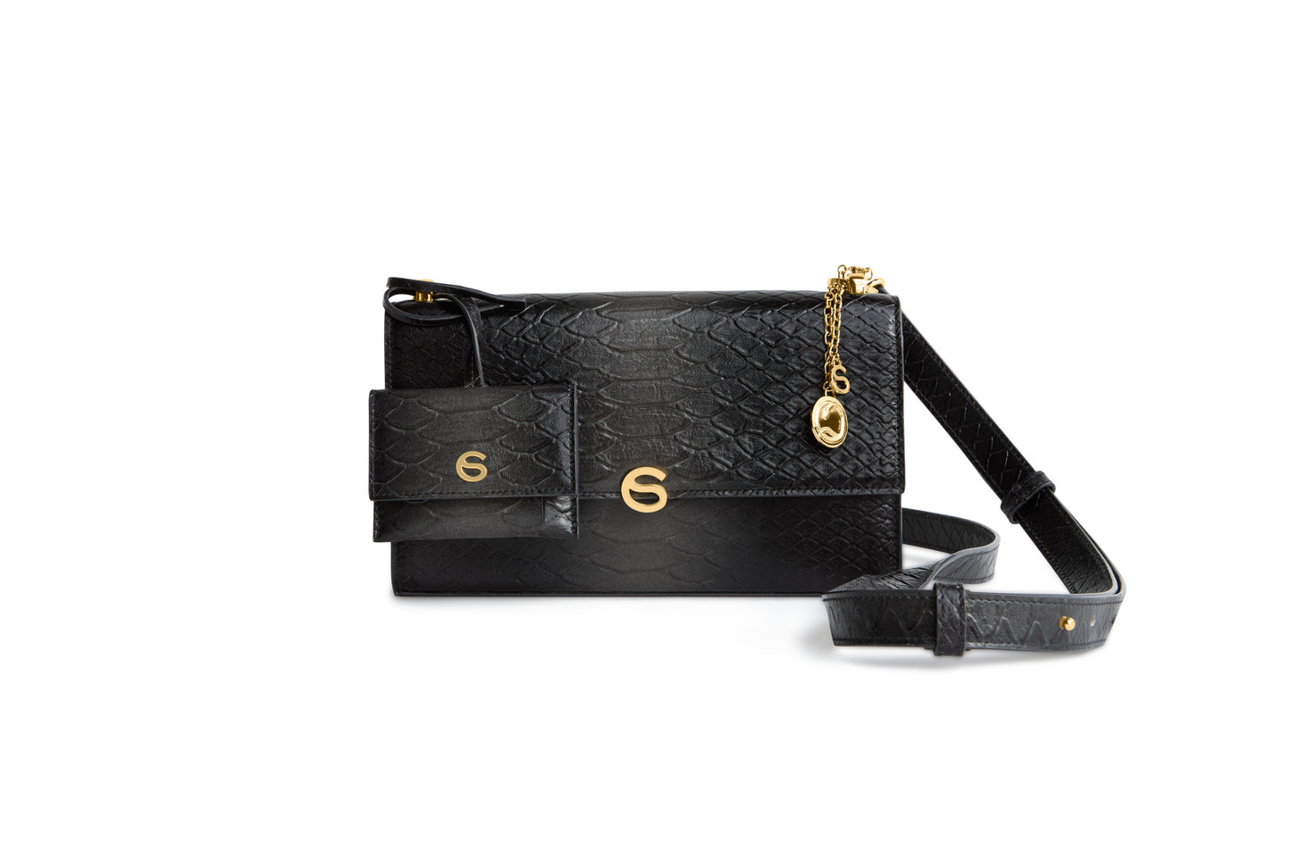 Grey luxury Italian leather Selene handbag with matching Mini Love Charm handcrafted in Italy by Chau Sáenz.