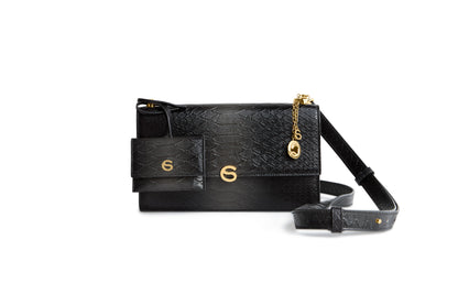 Grey luxury Italian leather Selene handbag with matching Mini Love Charm handcrafted in Italy by Chau Sáenz.