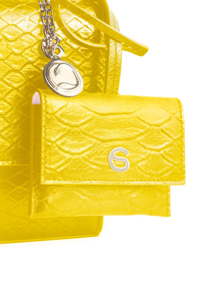 Yellow luxury Italian leather Selene handbag with Mini Love Charm handcrafted in Italy by Chau Sáenz.