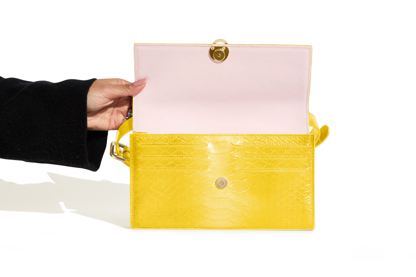 Yellow luxury Italian leather Selene handbag with Mini Love Charm handcrafted in Italy by Chau Sáenz.