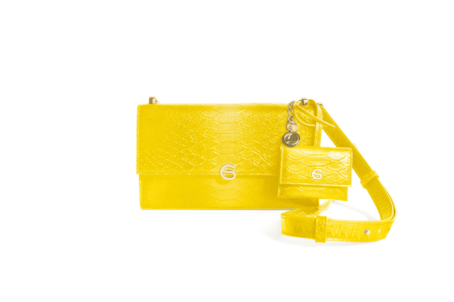 Yellow luxury Italian leather Selene handbag with Mini Love Charm handcrafted in Italy by Chau Sáenz.