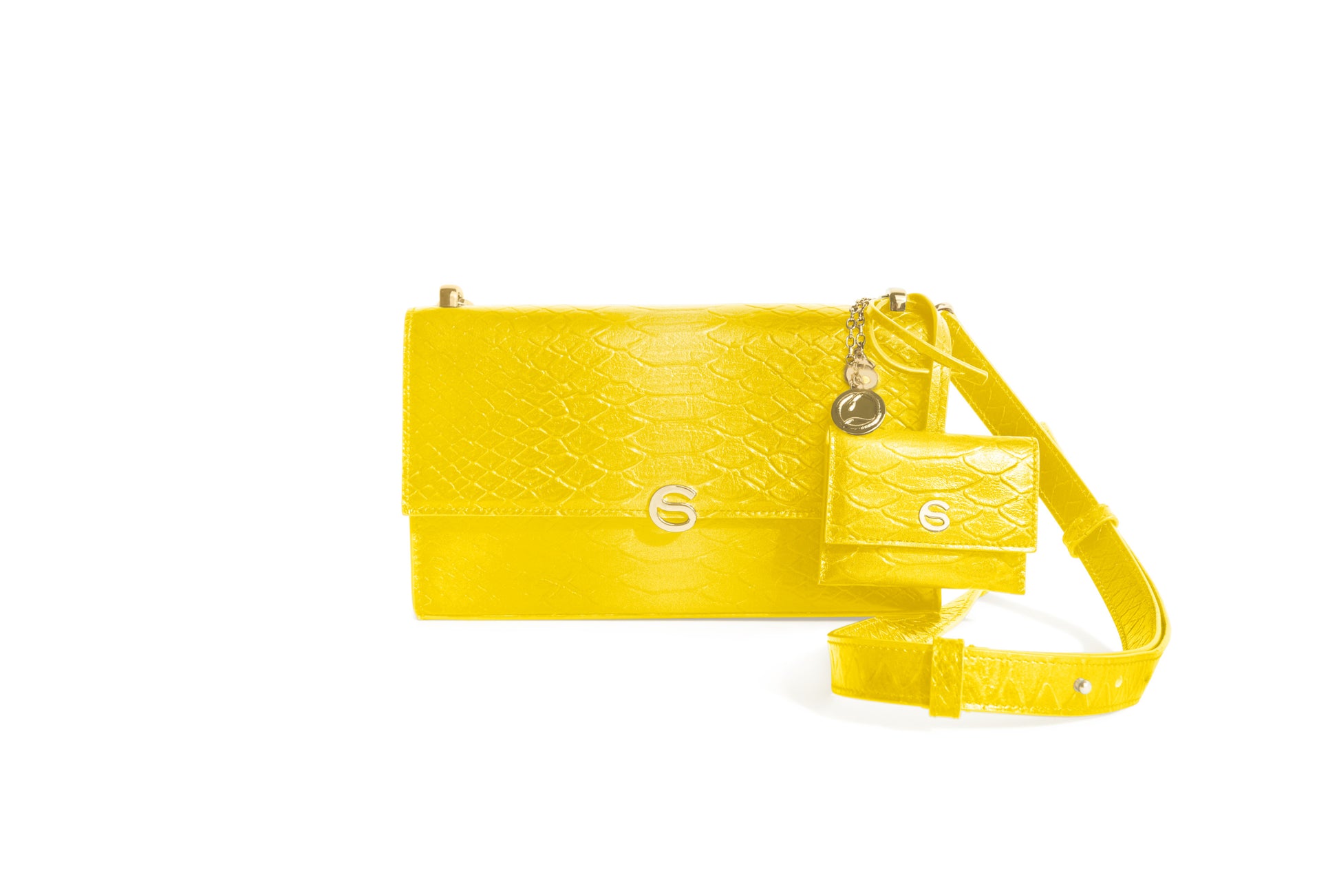 Yellow luxury Italian leather Selene handbag with Mini Love Charm handcrafted in Italy by Chau Sáenz.