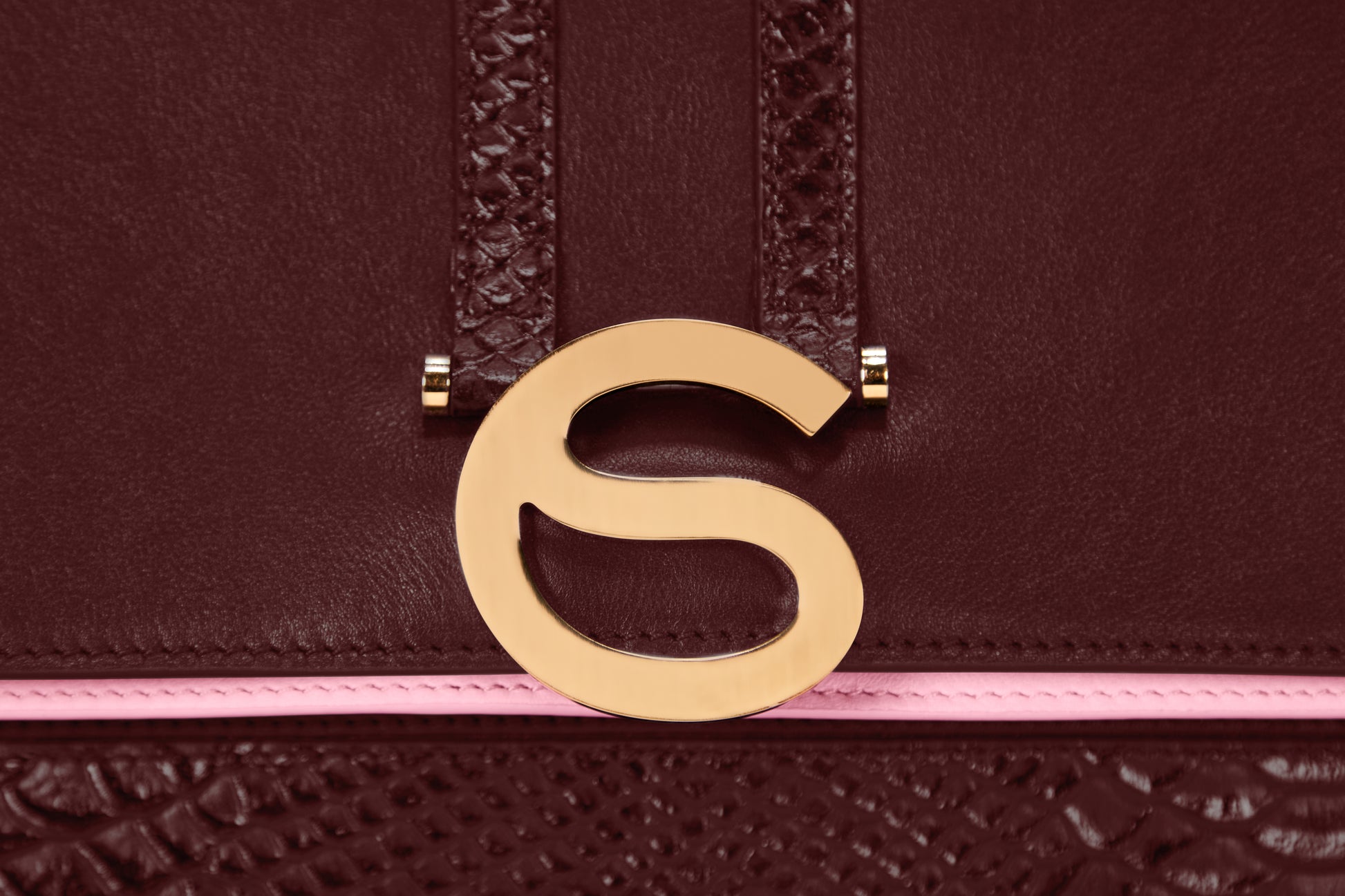 Gold hardware detail on Rose bag in Oxblood Italian leather.