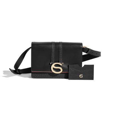 Nero Black luxury Italian leather card and Emme belt bag handcrafted in Italy by Chau Sáenz.
