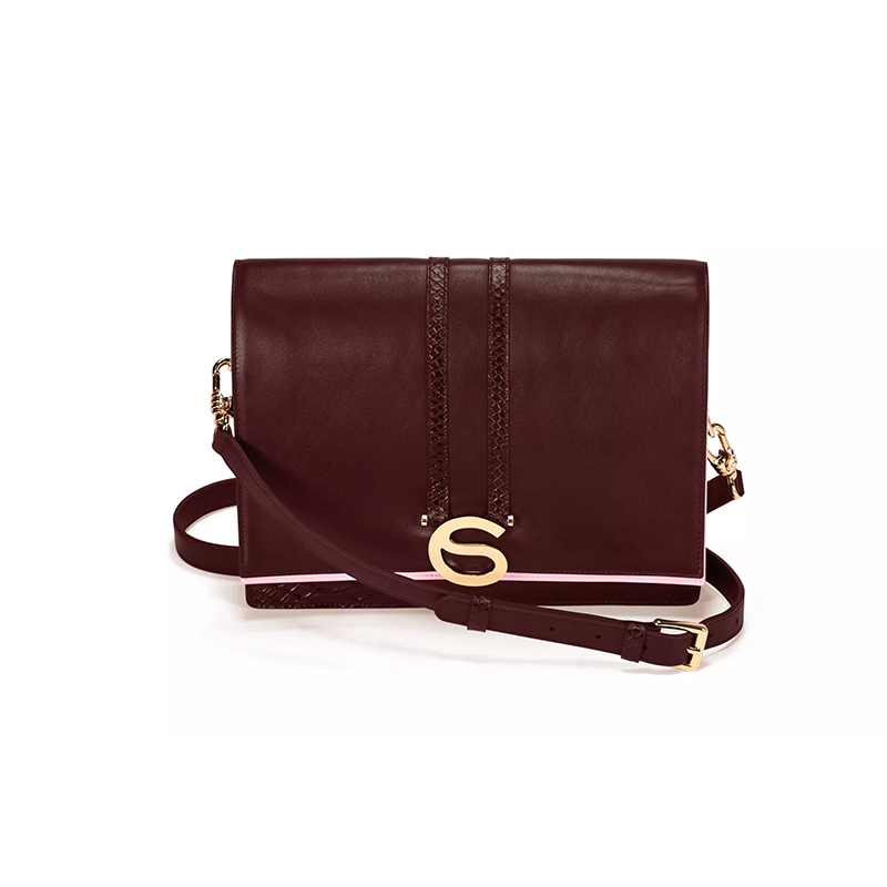 Oxblood Italian leather convertible handbag The Rose Bag front view handcrafted in Italy by Chau Sáenz.