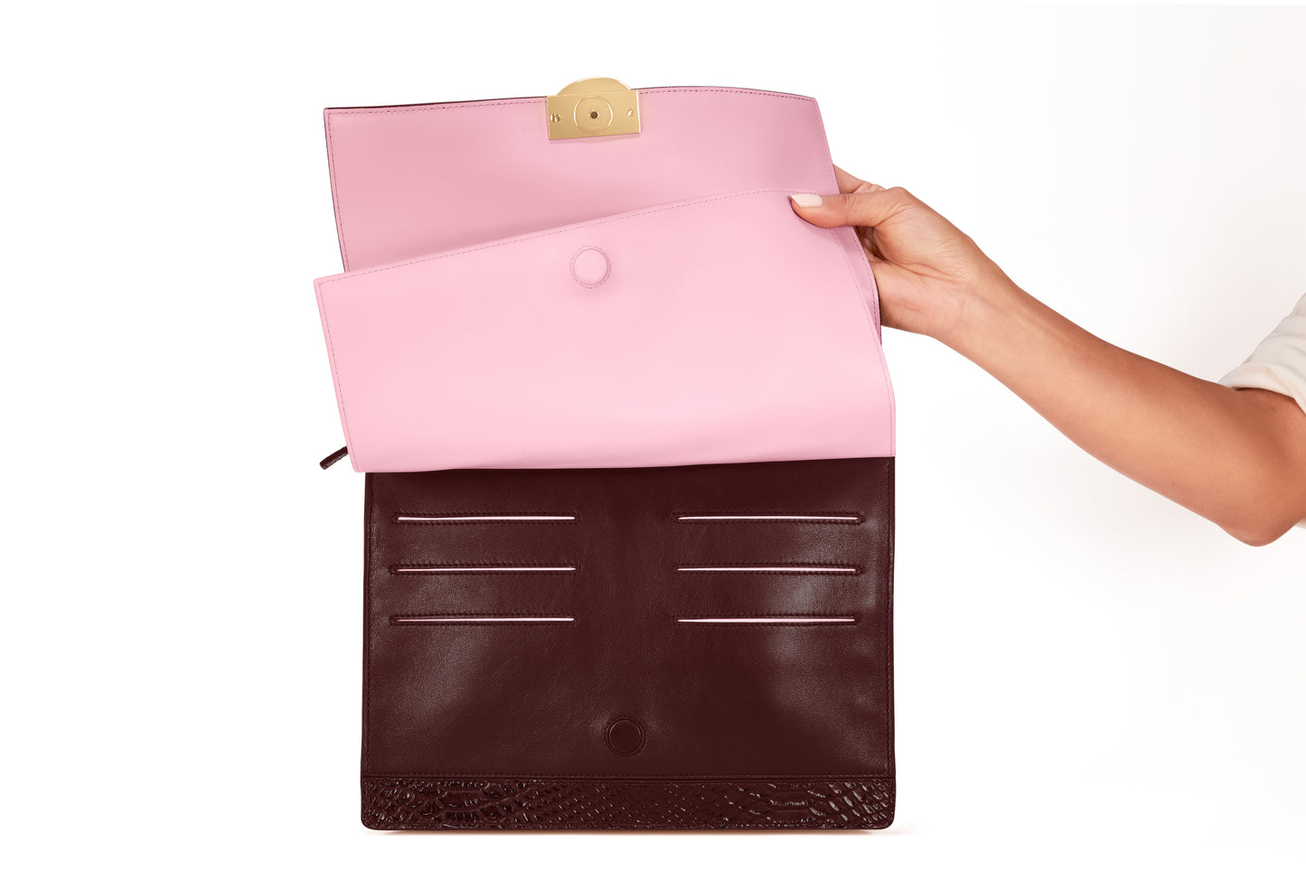 The Rose Bag in Oxblood Italian leather, interior hidden wallet