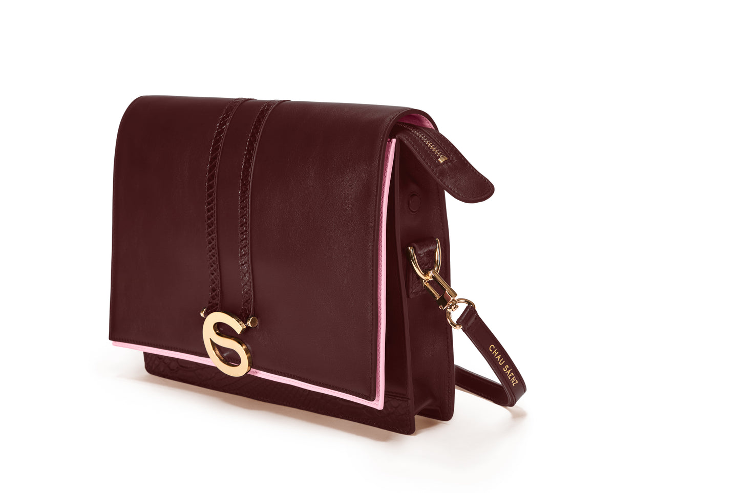 The Rose Bag in Oxblood Italian leather, convertible handbag handcrafted in Italy, wristlet side view